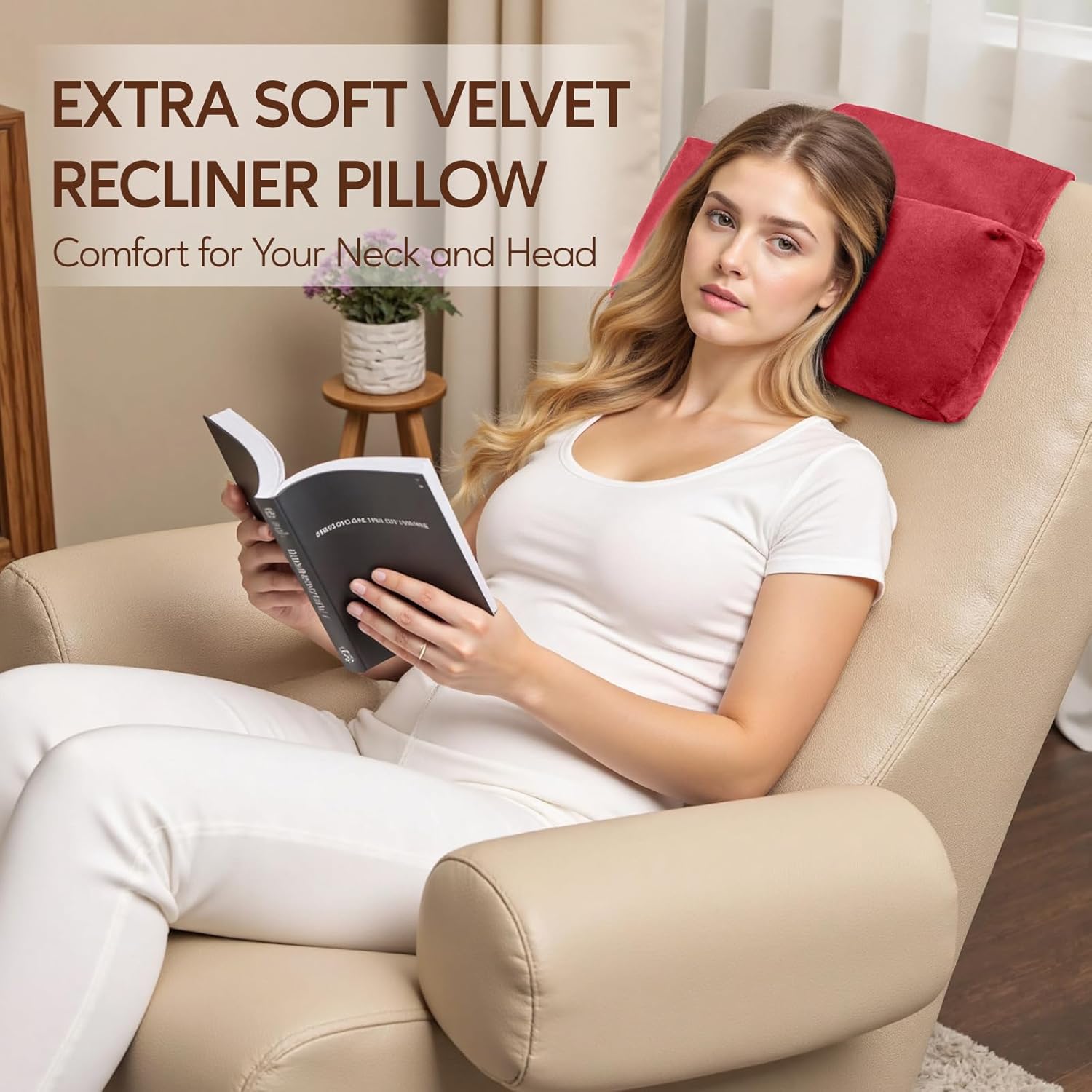 Neck Pillow for Recliner Chair, 14" Adjustable Recliner Pillow for Headrest, Soft Velvet Weighted Back Non-Slip Head Pillow for Couch, Chair, Sofa