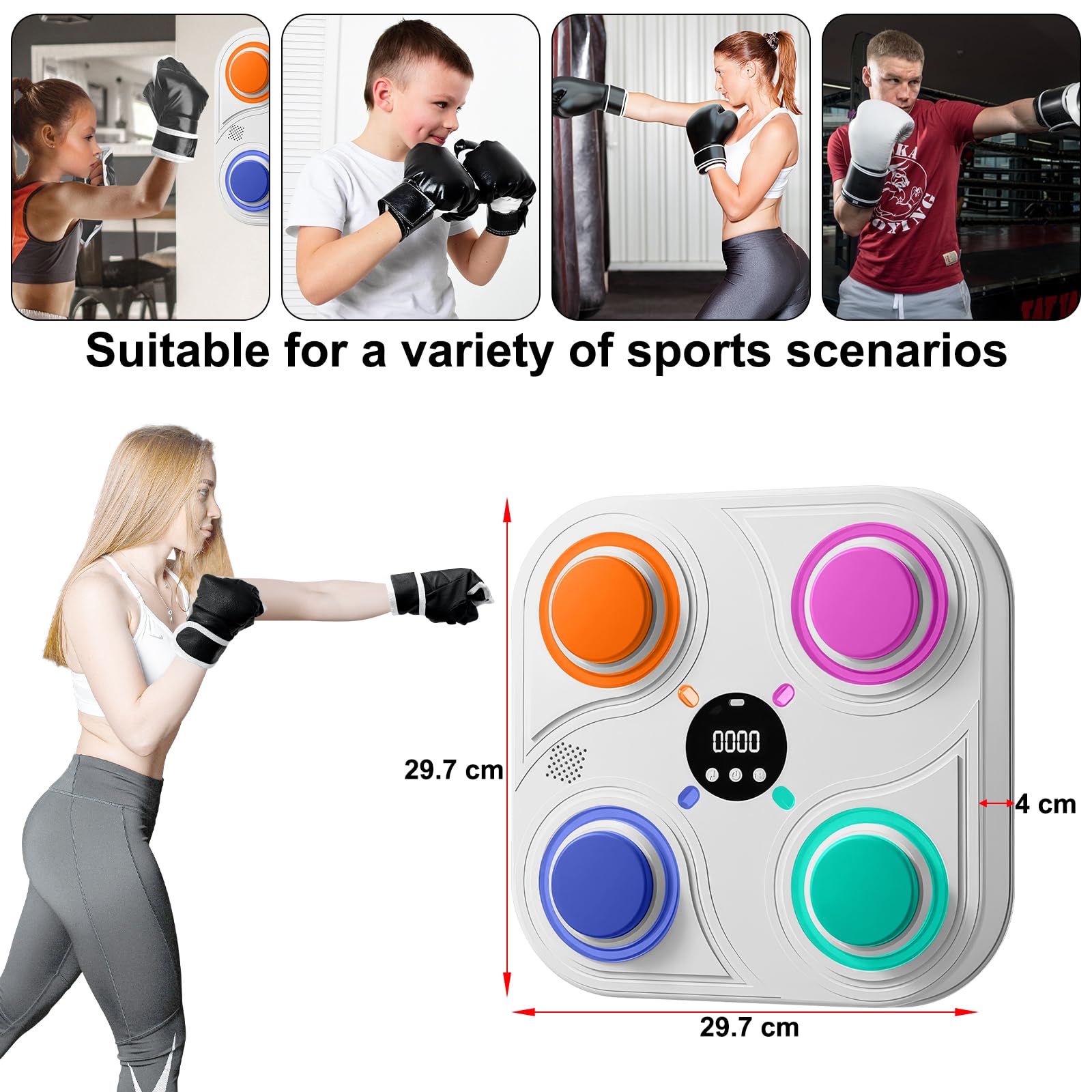 Máquina de Boxeo Musical, Máquina de Boxeo con Guantes y Luces LED, Máquina de Boxeo Musical Inteligente de 4 Modos, Máquina de Boxeo Montada en la Pared para Niños, Adultos