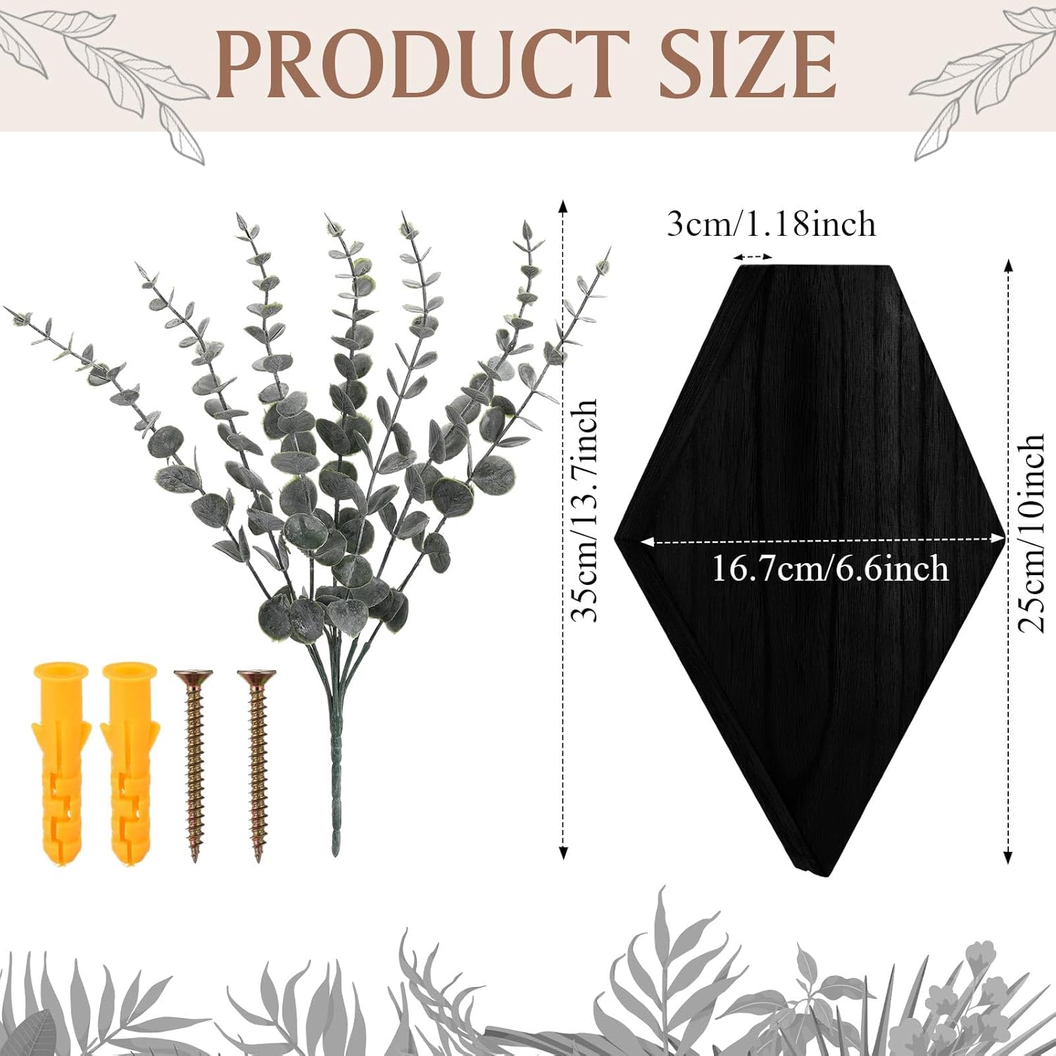 Chunful 2 Pcs Wooden Wall Planter Decor Hanging Faux Plants Greenery Flowers Holder Vase Boxes for Wall Bohemian Farmhouse Room Kitchen Office Indoor Decoration (Black,9.8 x 6.6 x 1.2 Inches)