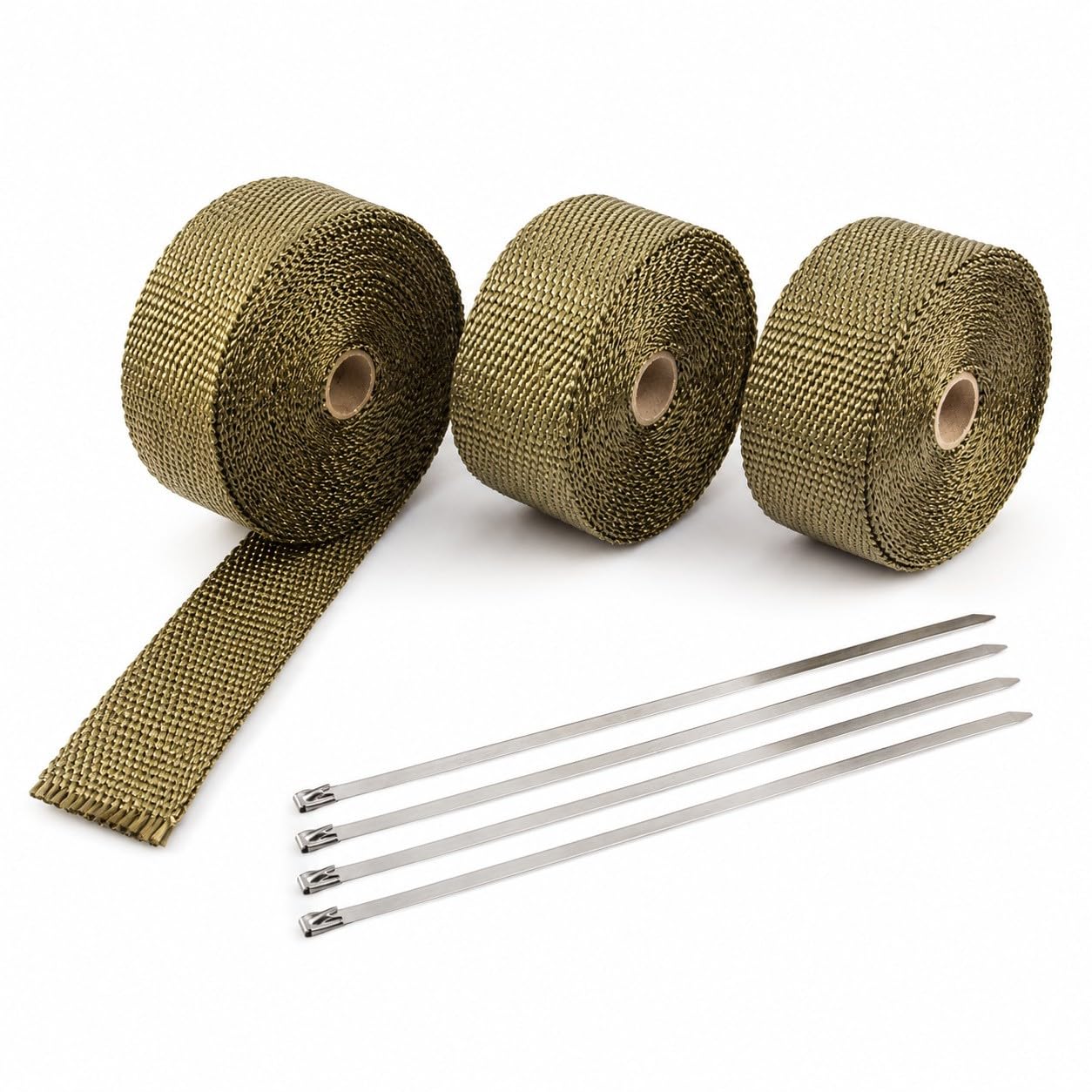 Fascia Termica Scarico, 3 Rotoli, 51 mm x 10 m | Struttura tessuta flessibile per collettori e tubi curvi, con quattro fascette di fissaggio per mantenere l’avvolgimento