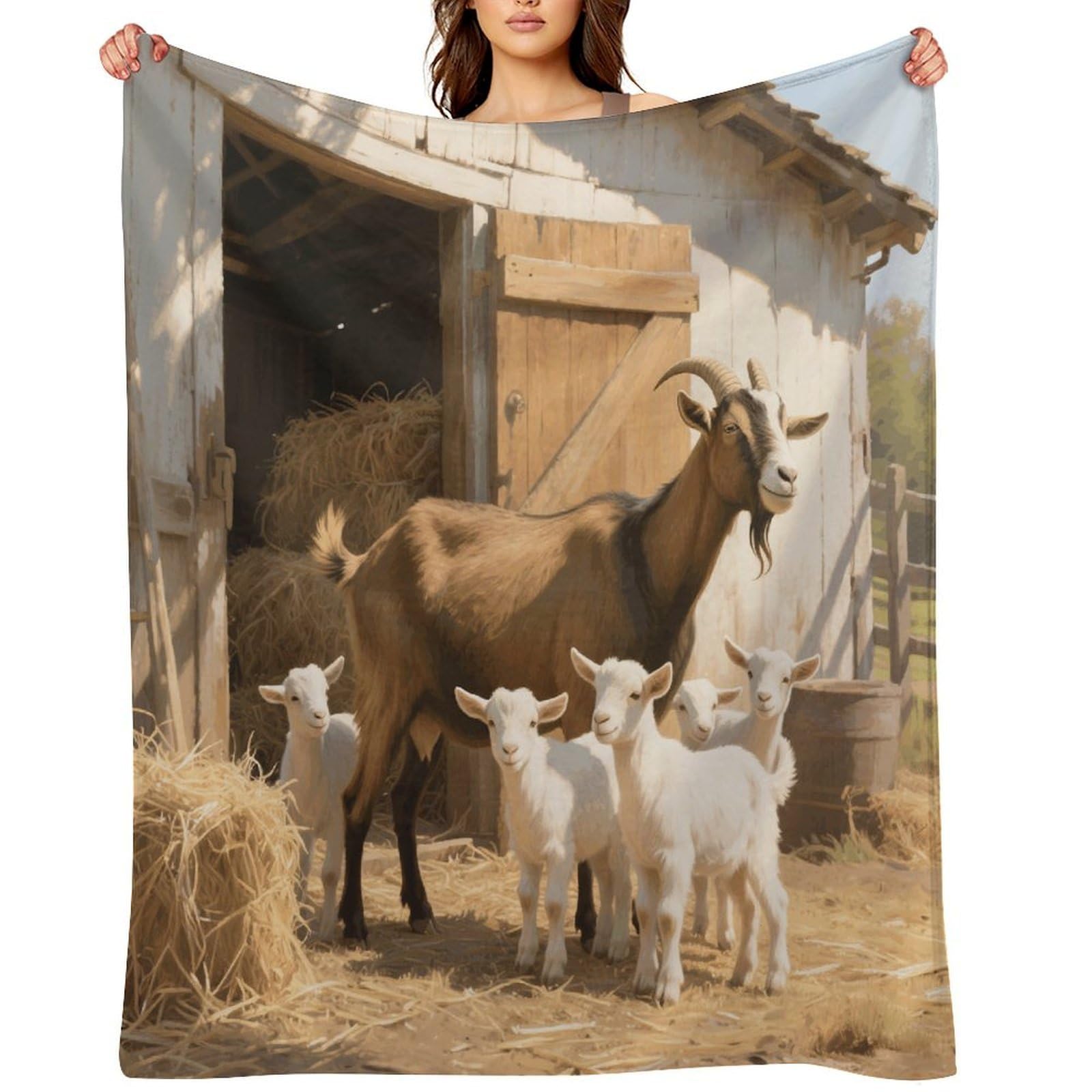 Farm Animal Cute Goat Throw Blanket for Couch and Bed Super Soft Warm Lightweight Throw Blankets Cozy Fuzzy Flannel Blanket Personalized Decorative Blankets for Sofa Decor 50"x60"