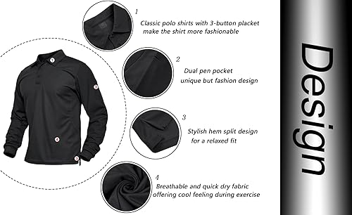 Miniatura 2 de BIYLACLESEN Polo de golf para hombre, para exteriores, piqué rendimiento, táctico, militar, de manga larga