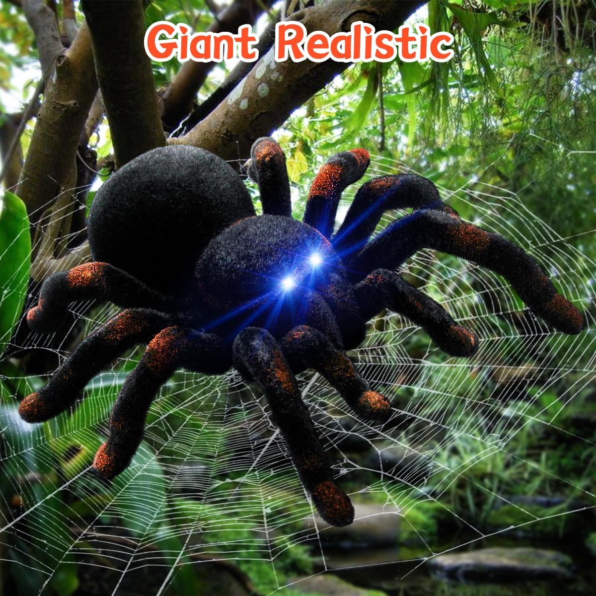 Aerbee Remote Control Spider Toys, RC Giant Spider Toys Wireless Remote Control High Simulation Spider Animal Pets Toys Realistic Action with Glowing Eyes Perfect for Christmas Joke Game Playing