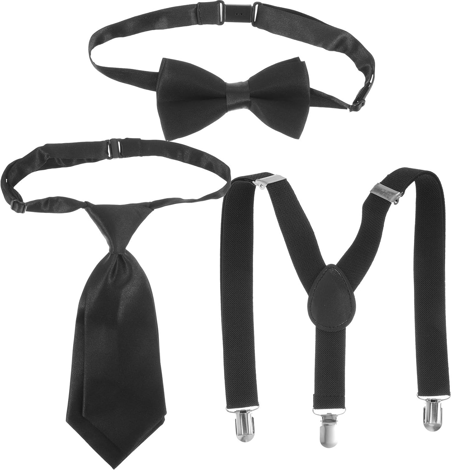 Baluue Elastic Adjustable Suspenders Bow Tie Set Black Y-back | Polyester Metal Clips, Birthday Party Costume Accessory, Comfortable Fit with Not Easy Deformation