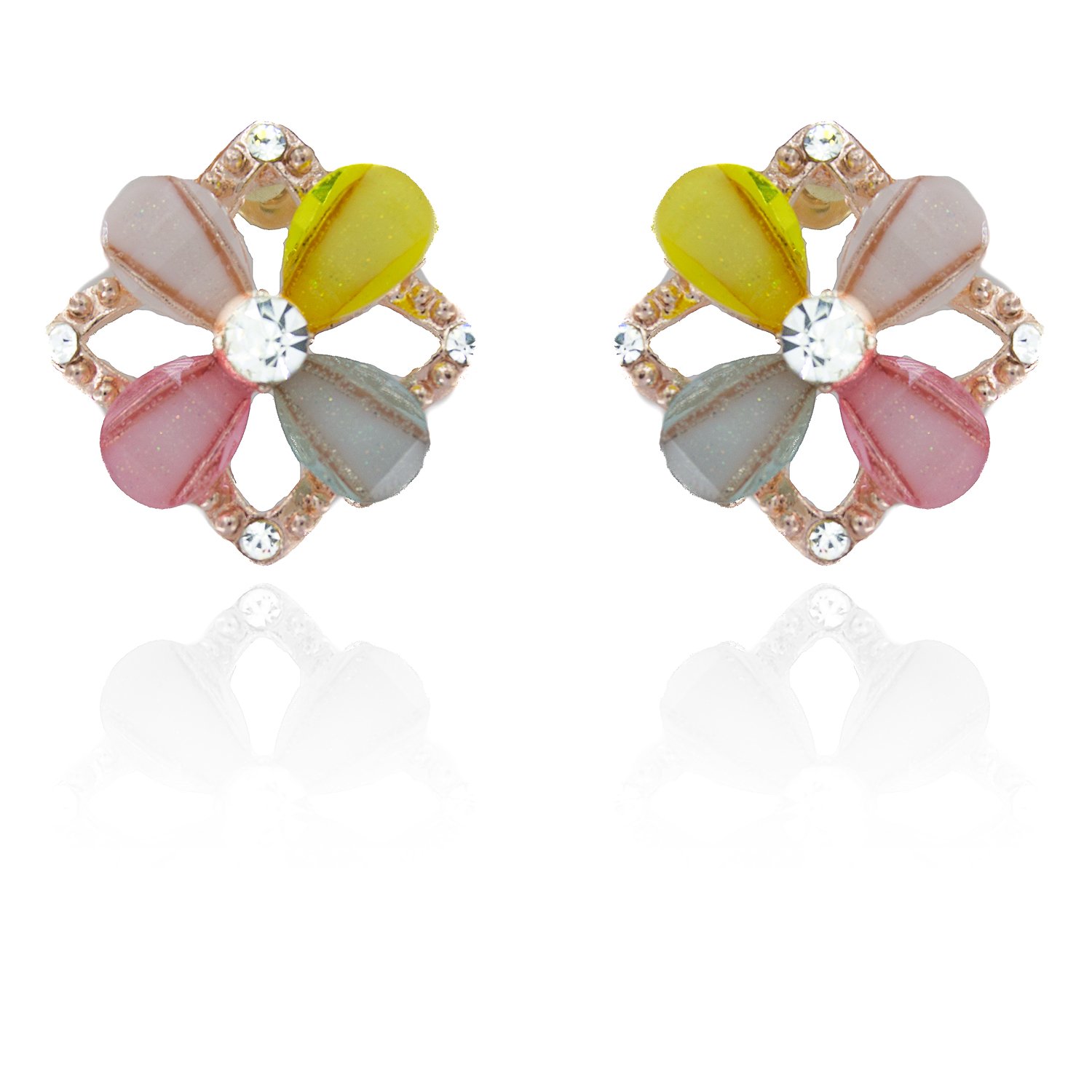 YouBella Jewellery Gold Plated Flower Shape Crystal Earrings for Girls and Women (MULTI COLOUR)