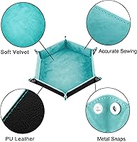 Vista 3 de SIQUK Bandeja de dados de piel sintética, plegable, hexagonal, para juegos de dados como RPG, DND y otros juegos de mesa (azul claro, negro)