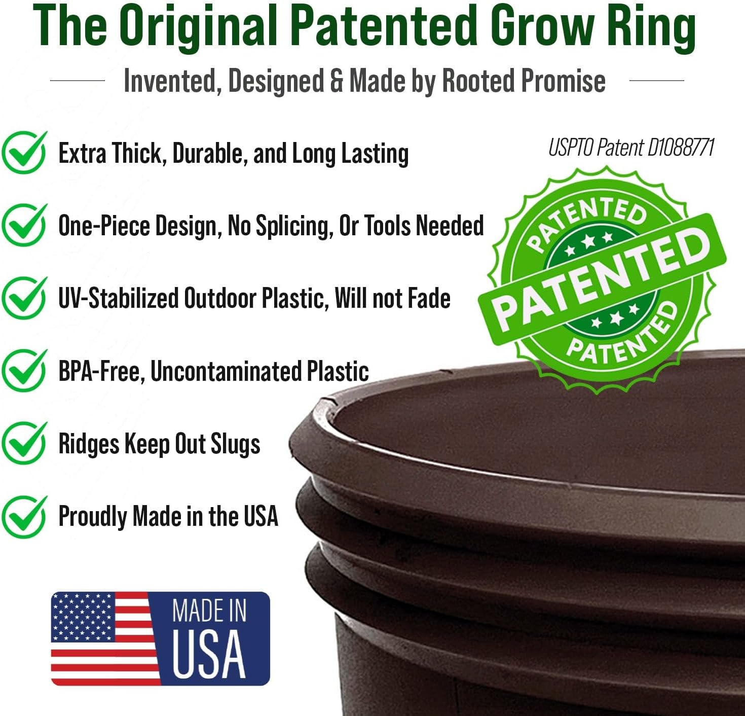 7 inch Planting Grow Rings (Solid Ring) | 6 Pack | Earth Brown | Perfect for Deep Watering Veggies Herbs and Flowers | Round Edging to Separate Rock and Protect Plants | Made in USA - Image 3