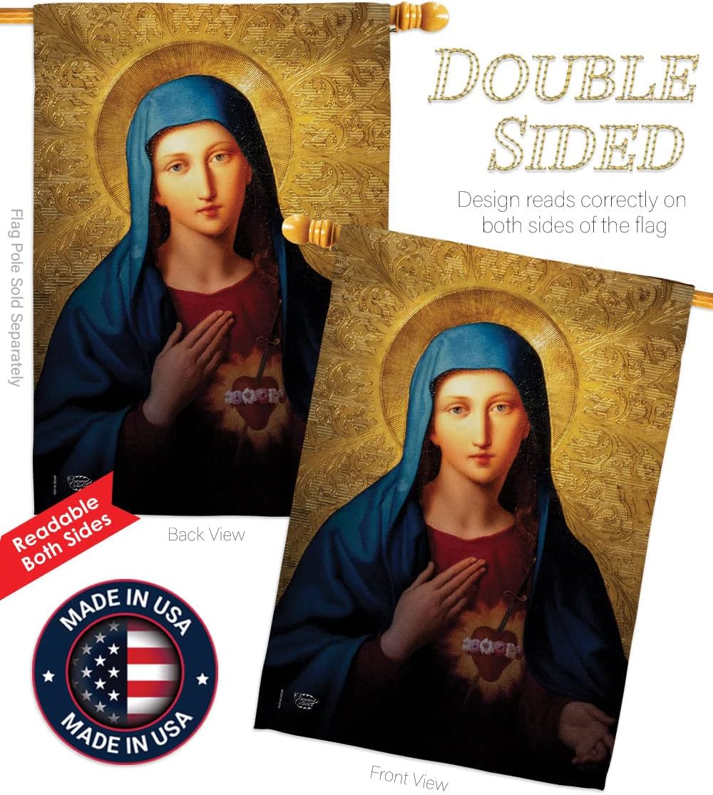 Sacred Heart of Mary House Flag Religious Faith Hope Grace Peace Dove Christian Religion Easter Decoration Banner Small Garden Yard Gift Double-Sided, Made in USA