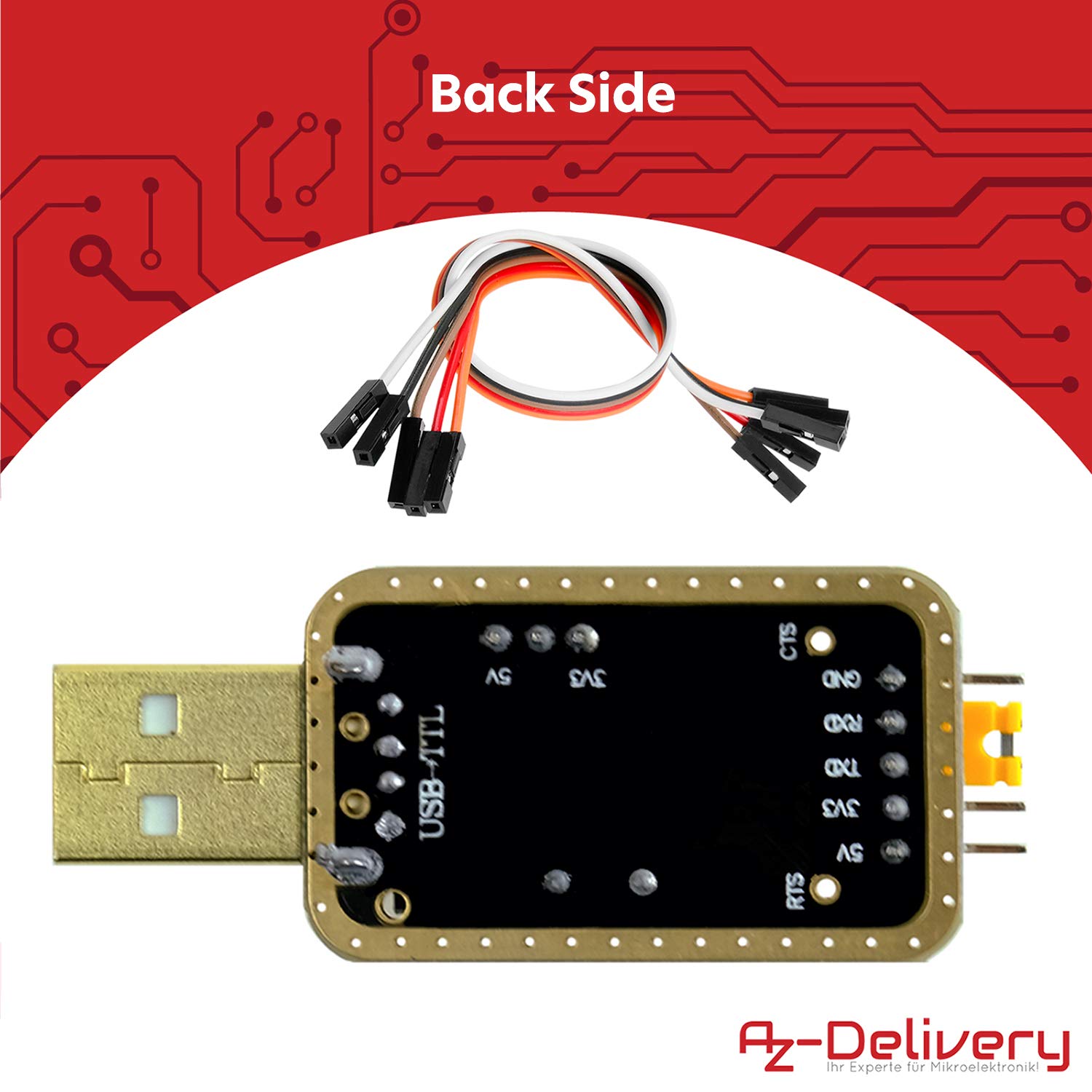 AZDelivery 3 x UART-TTL USB Adattatore con Convertitore CH340G 3.3V e 5V con Cavo Jumper compatibile con Arduino incluso un E-Book!