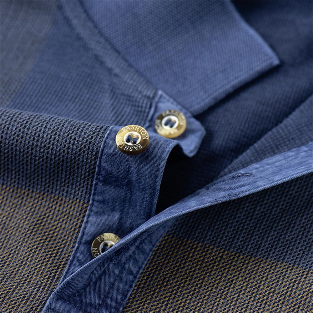 Youllyuu Mens Cotton Striped Polo Shirts Short Sleeve Business Casual Golf Polo Shirts Summer Slim Tees