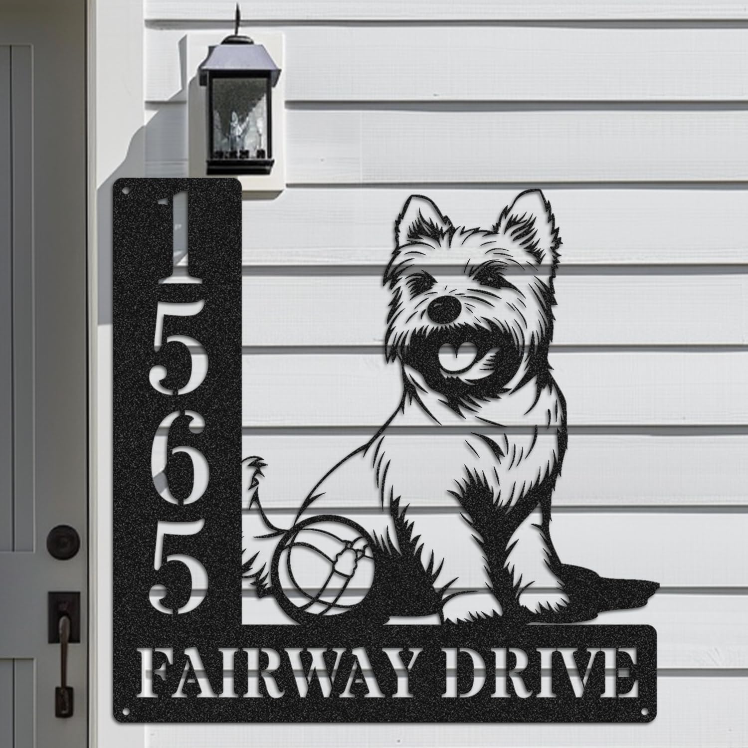 Personalized Papillon Address Sign, Custom Metal Address Plaque, Papillon Playing with Ball Design, Decorative Outdoor Garden Plaque (Papillon Address Sign)