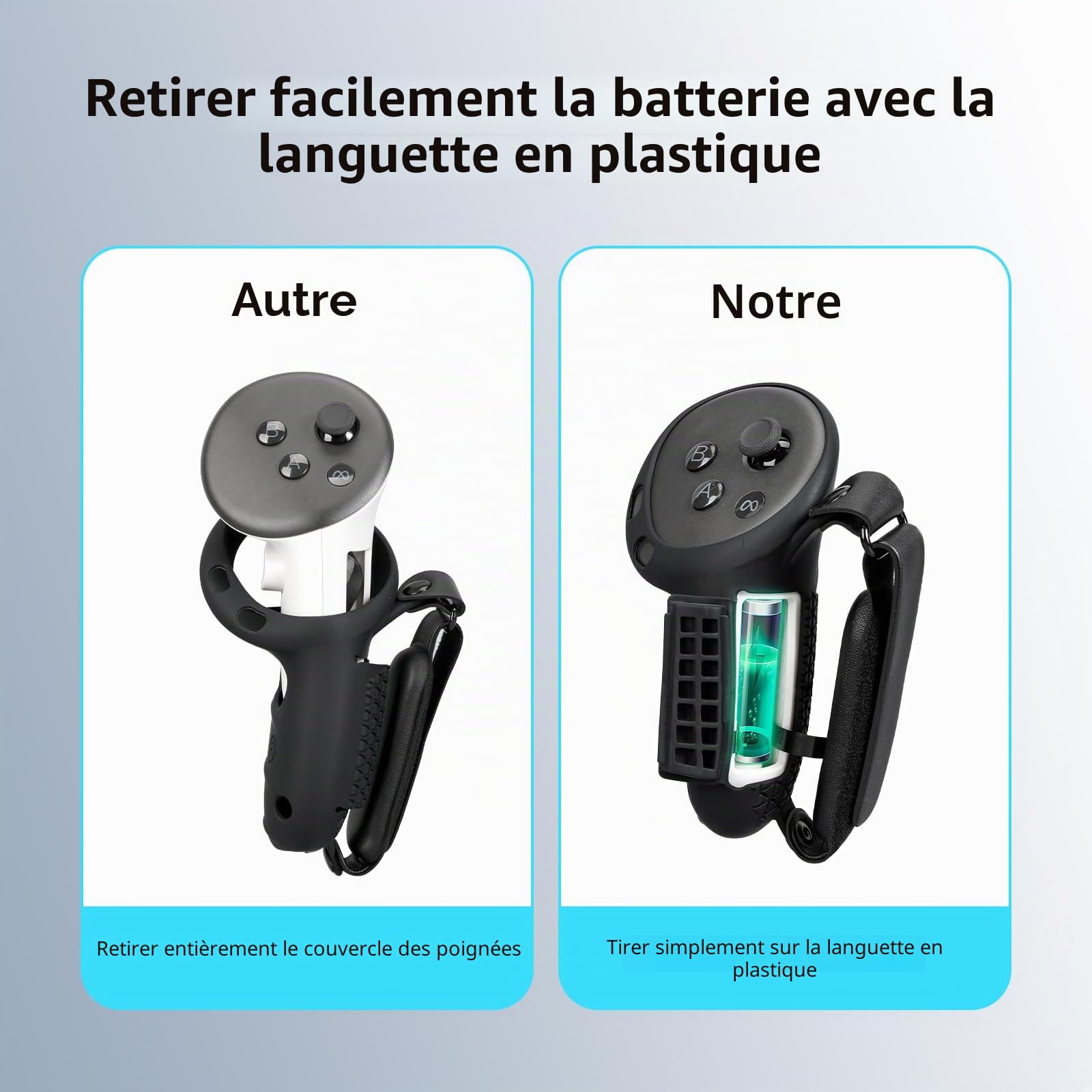 VR Touch Manette de Protection en Silicone pour Casque Meta Quest 3S/Quest 3 avec dragonne réglable, 1 Paire de poignées de Pouce et couvercles de Batterie, Noir, Style Simple