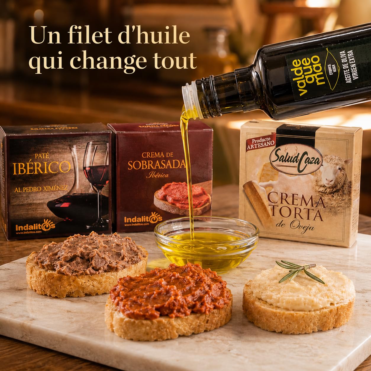 Panier gourmand a offrir, panier garni a offrir ACROL - Huile d'olive vierge extra 250ml, Pates iberiques, Fromages et picos artisanaux - Coffrets cadeaux gourmets · Cadeau Remerciement Maitresse