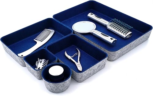 Miniatura 2 de Welaxy Bandejas organizadoras de cajones de escritorio de oficina, bandejas de almacenamiento de fieltro, bandejas de papel para cartas, documentos,