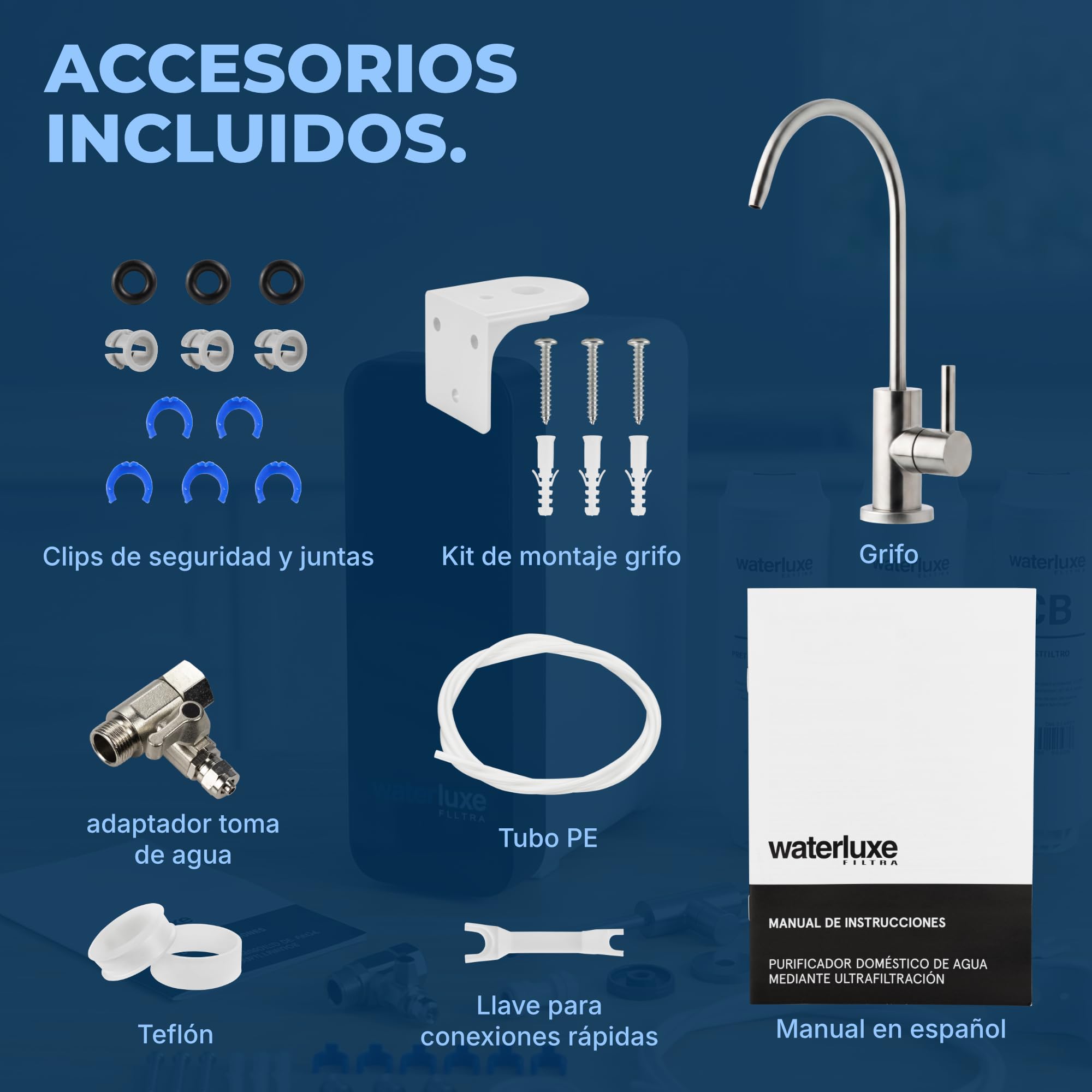 Filtra Equipo Compacto de Filtración de Agua Bajo Fregadero | Sistema de Ultrafiltración 3+1 Etapas con Grifo Independiente Sin Electricidad Sin Depósito y Sin Rechazo