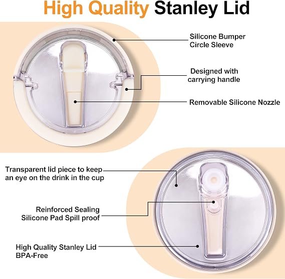 2 Pack 40 oz Tumbler Flip Straw Lid Replacement fit for Stanley Quencher, Leak-Proof Splash Resistant Tumbler Lids with Handle,Reusable Tumbler Cover for Stanley Cup (Cream White)
