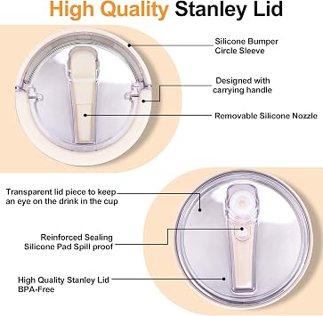 2 Pack 40 oz Tumbler Flip Straw Lid Replacement fit for Stanley Quencher, Leak-Proof Splash Resistant Tumbler Lids with Handle,Reusable Tumbler Cover for Stanley Cup (Cream White)