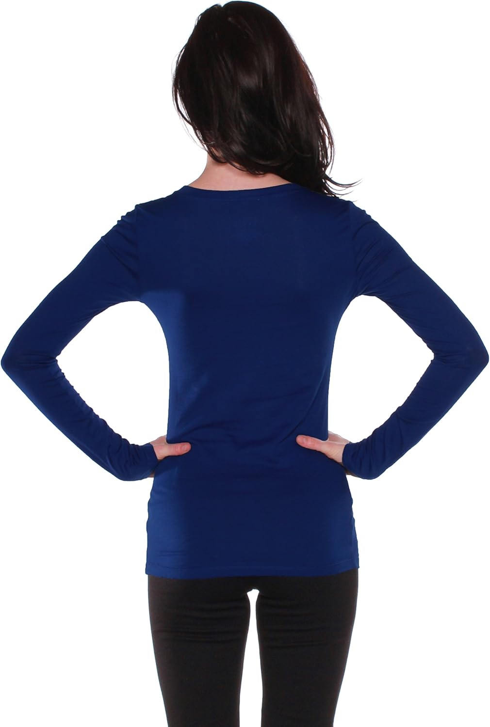 Active Basic Athletic Fitted Plain Long Sleeves Round Crew Neck T Shirt Top, Small, 2 pack Navy/Charcoal - Image 4