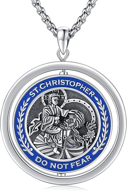 St Christopher Necklace for Men Women 925 Sterling Silver St Christopher/Viking Wolf/Medusa Medal Pendant Necklace Travel Protector Religious Jewellery for Birthday Christmas Halloween Gifts