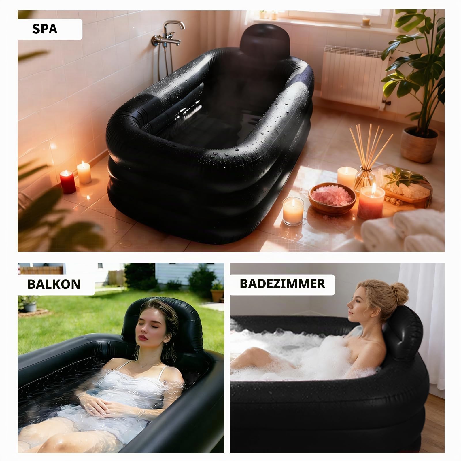 Inflatable Bath Ice Bath – Aufblasbare Badewanne für Dusche, Faltbare Badewanne für Erwachsene, Ideal als Eisbad & Eisbaden Tonne zur Regeneration, 158×95×45 cm, Dunkelgrau