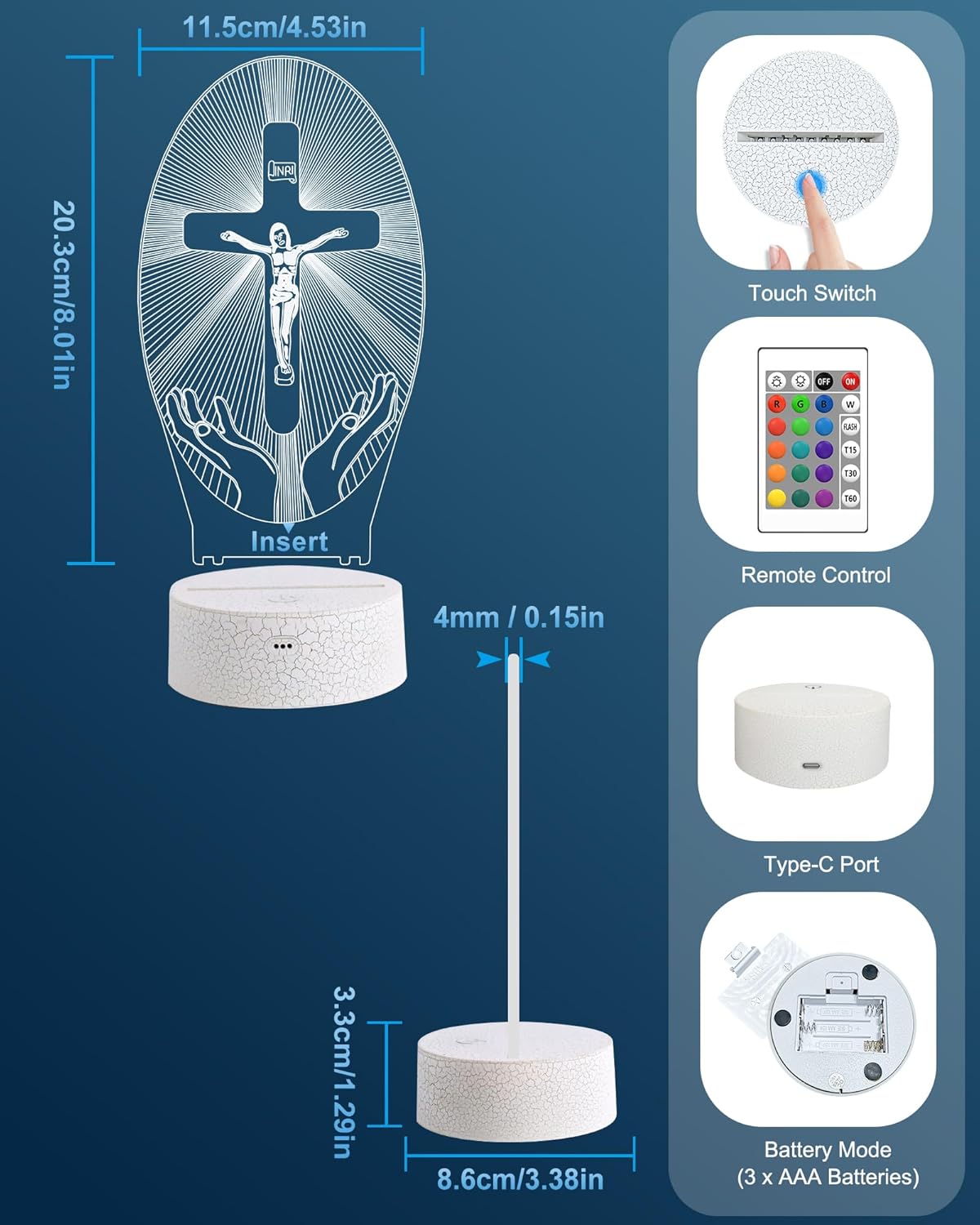 Attivolife Jesus Cross 3D Night Light, Christian Illusion Optical Hologram Lamp with 16 Color Changing Remote Control, LED Desk Catholic Decor Birthday Religious Mothers Day Gift for Women Mom
