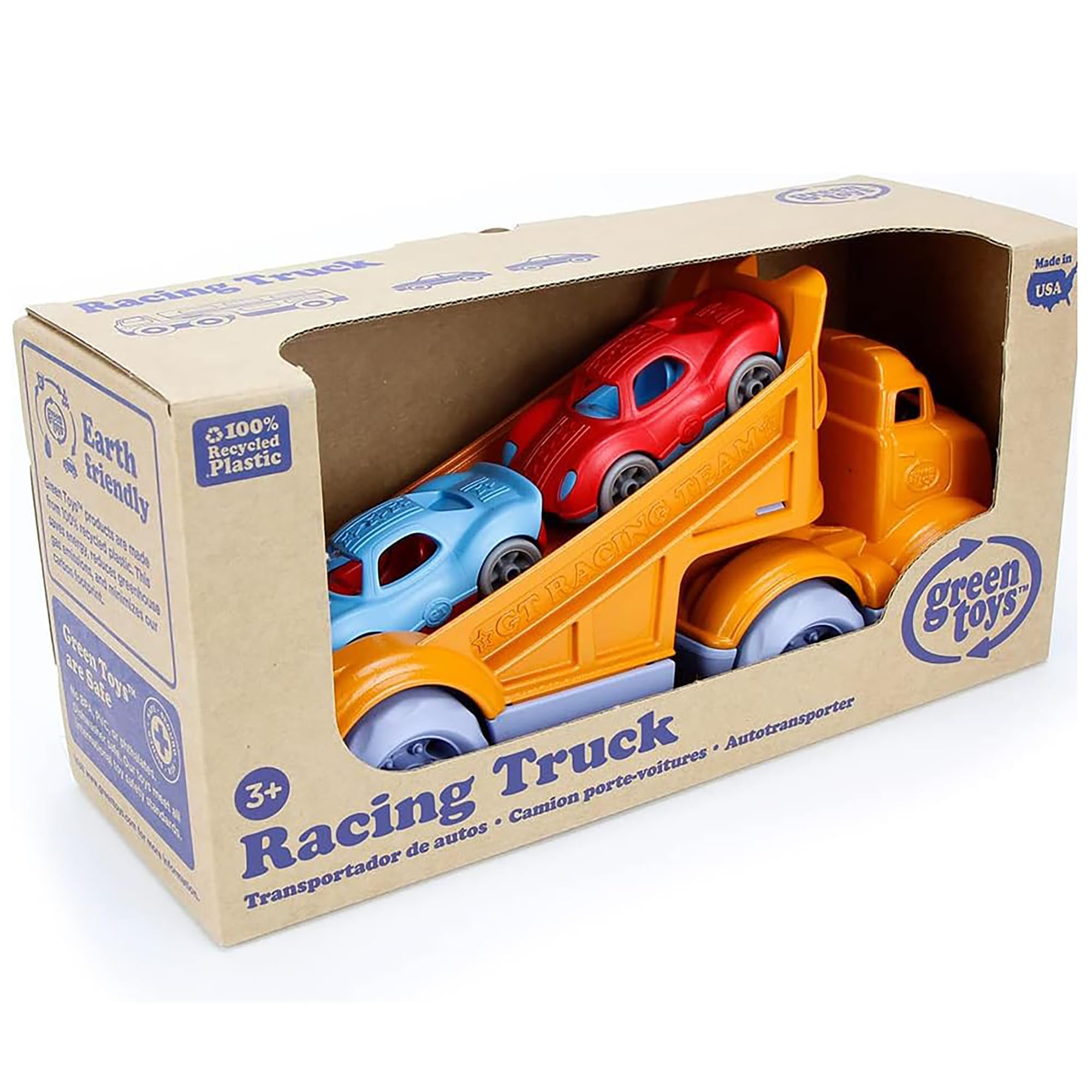 Green Toys Racing Truck - 3pc Toy Cars, Truck Toy with Car Ramp, Toddler Toys, Made from Recycled Milk Jugs, Toys For 3 Year Old Boys & Girls