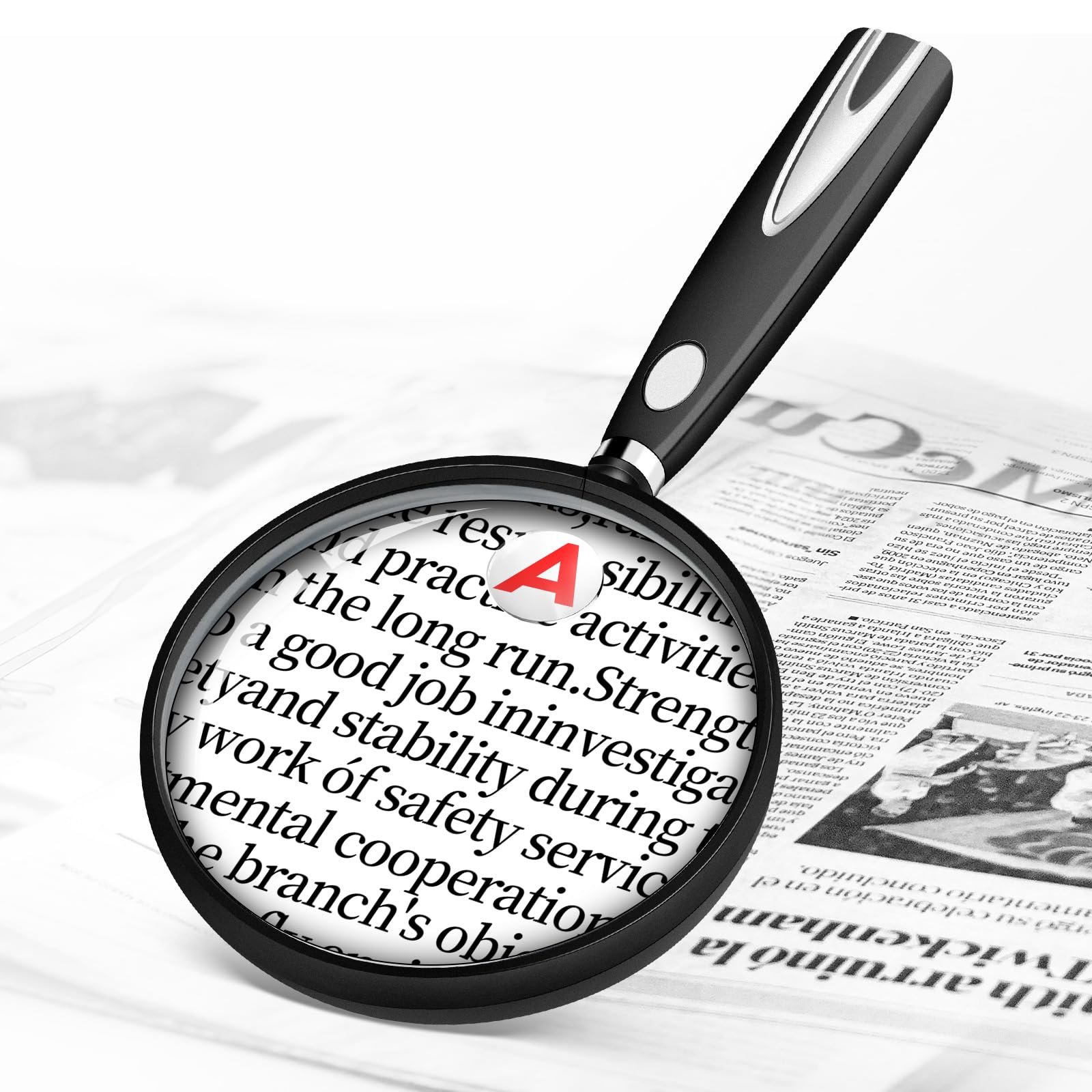 Photo 1 of 10X 30X Magnifying Glass for Reading, Handheld Magnifier for Reading, 90mm Magnifying Glass Scratch Resistant Lens, Soft Handle for Close Work Book Newspaper Nature Exploration (Black)