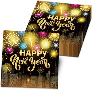 New Year Napkins 40Pcs New Years Eve Party Supplies 2026 Happy New Year Dinner Napkins Black Gold Fireworks Napkins for 2026 Party Decorations