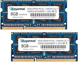 Kit DDR3 12800S 16GB (2x8GB), Royemai PC3L-1600MHz 2Rx8 Laptop Notebook Memória RAM para início/meio/final de 2011, meados/final de 2012, início/final de 2013, final de 2014, meados de 2015 MacBook