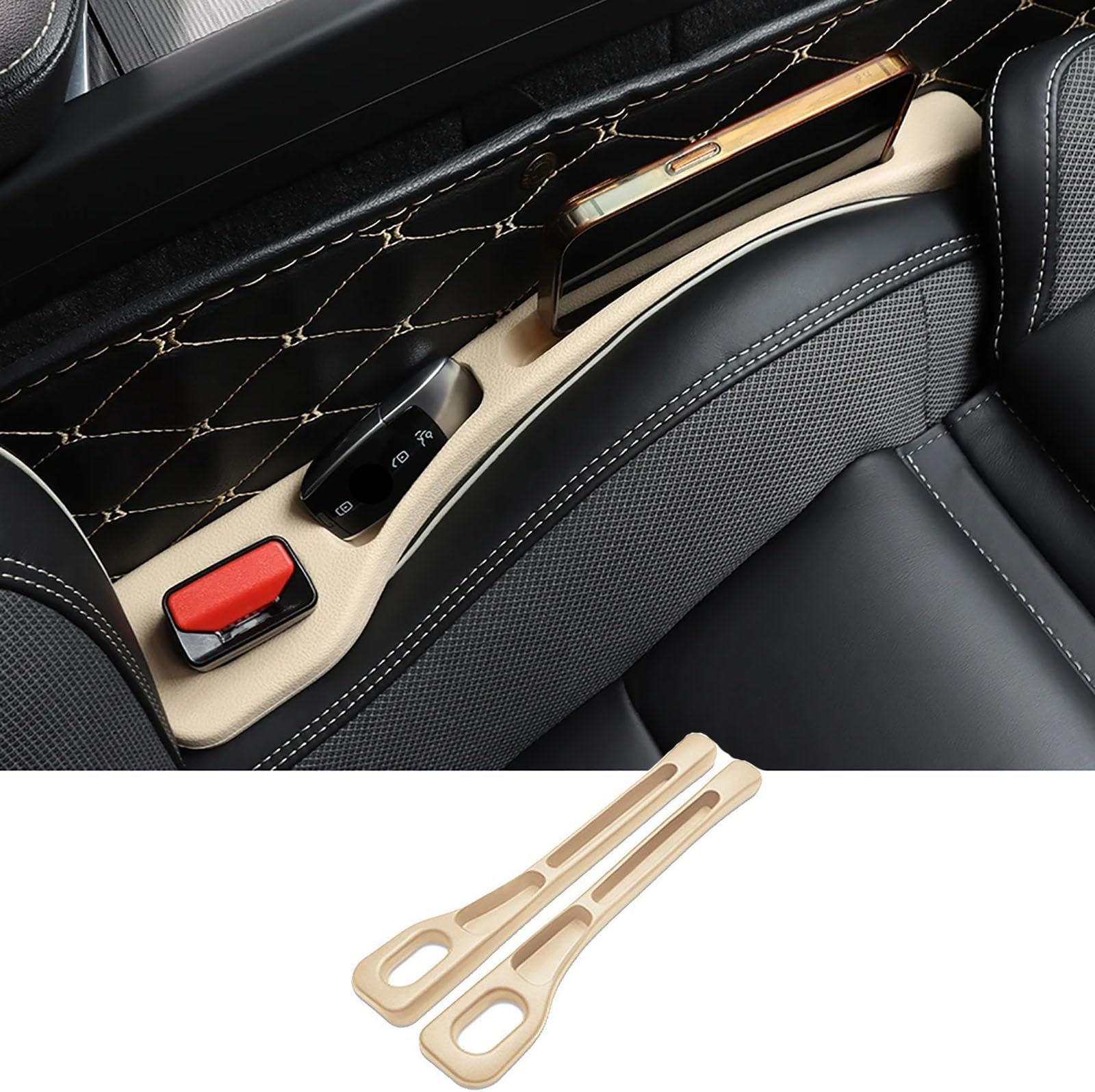 2Pcs Car Seat Gap Anti-leak Stopper Strip Side Seam Car Gap Filler Plug Filler Pad With Slot, Compatible with Renault Kadjar Captur/Kaptur,3-Beige