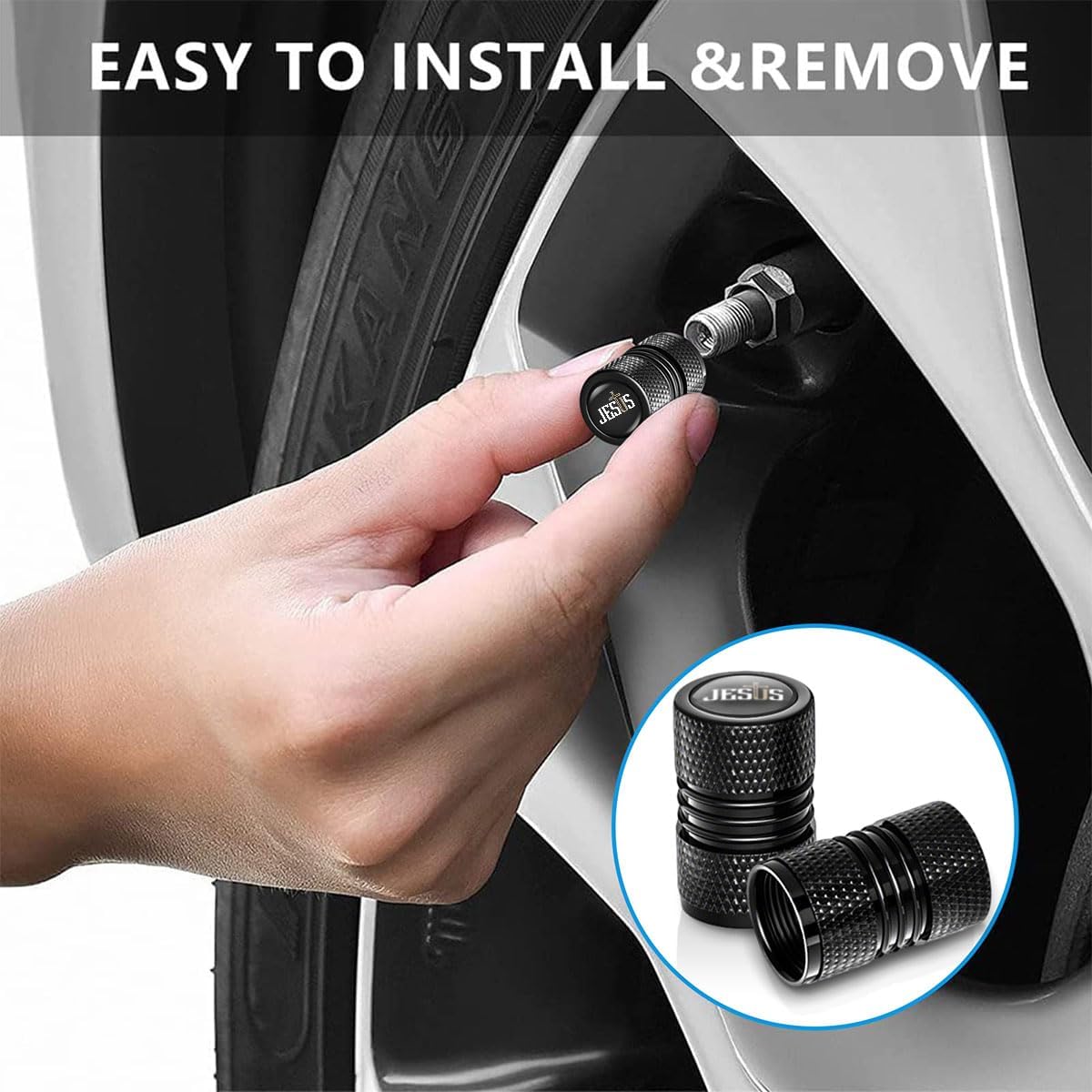 Jesus Cross Tire Valve Caps 4 Pack Aluminum Heavy-Duty Stem Covers Dust Proof Leak-Proof Air Protection Universal Stem Covers