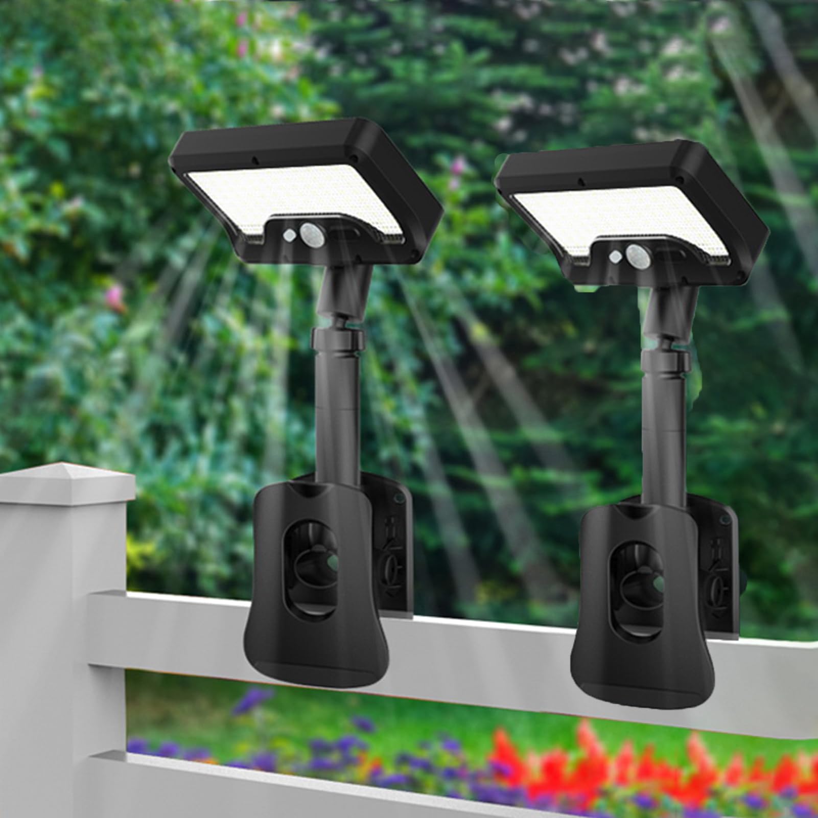 Solar Lights Outdoor, 2 Pack Clip on Motion Sensor Outdoor Rechargeble Lights, 600LM IP65 Waterproof Solar Fence Lights for Chain Link Fence Deck Patio Yard Camping (Clip)