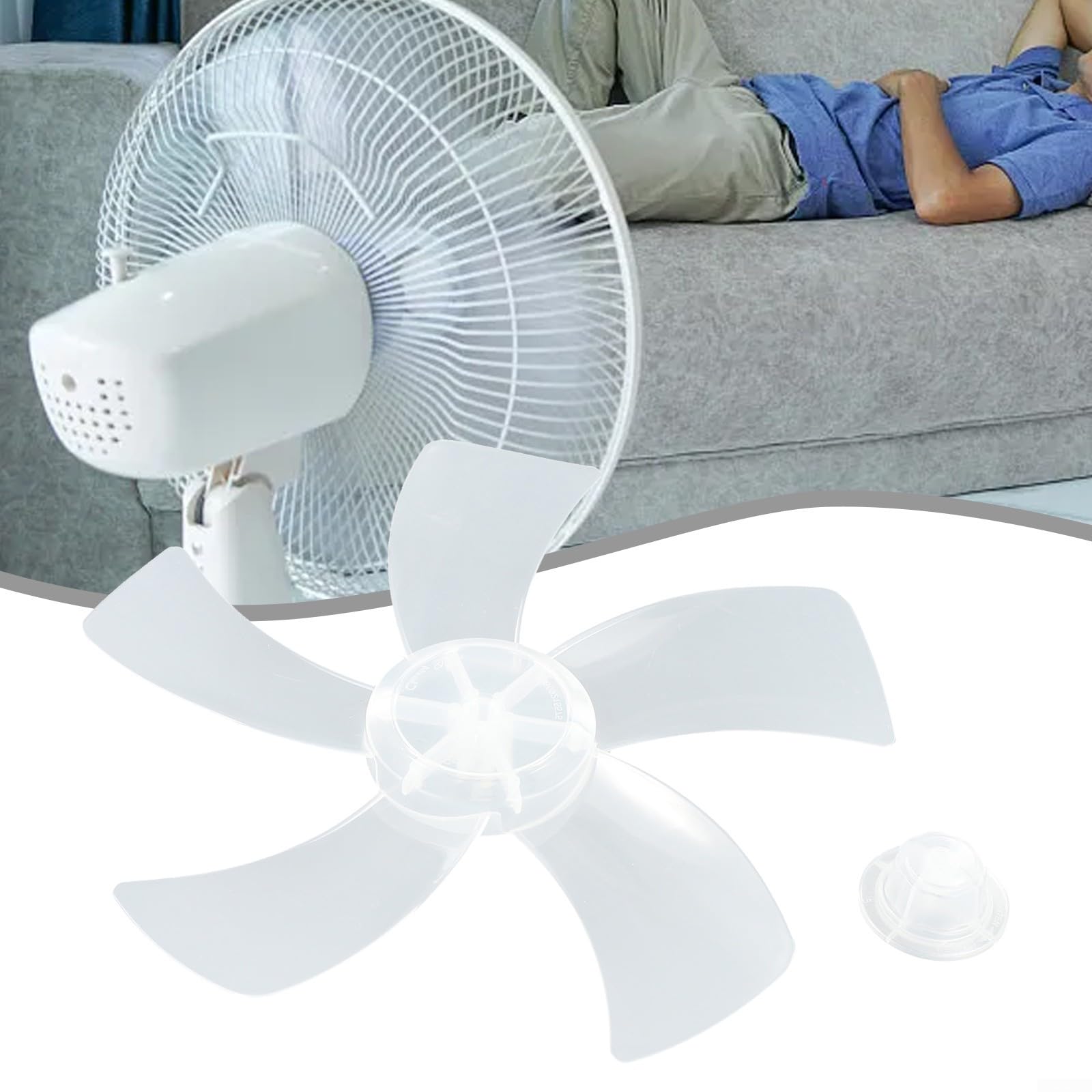 Hasaller 5Leaves - Lame de ventilateur de bureau en plastique de rechange pour ventilateurs de bureau - 5 feuilles - Accessoires avec cache-écrou pour ventilateurs de table (40,6 cm, noir