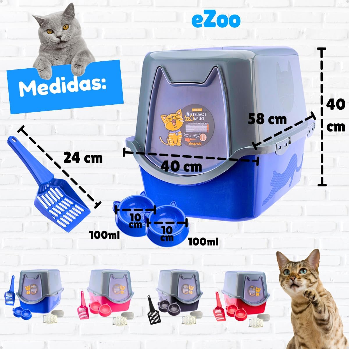 Caixa de areia para Gatos Rosa Toalete Duracats Banheiro Bandeja Sanitário Higiênico Facil Limpeza Confortável com Comedouros e Pá Caixa de areia para Gatos Rosa Toalete Duracats Banheiro Bandeja Sanitário Higiênico Facil Limpeza Confortável com Comedouros e Pá