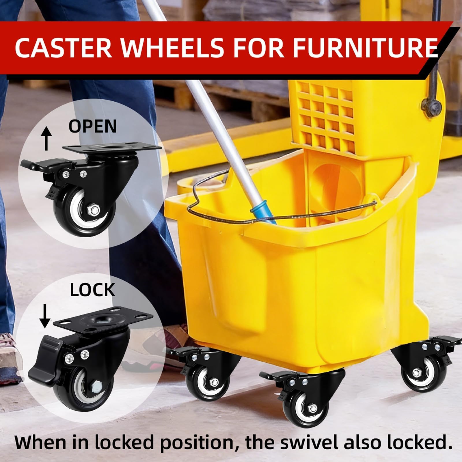 Heavy Duty Caster Wheels with Brake - 4 Pack -3 Heavy Duty Caster Wheels with Brake - 4 Pack -3