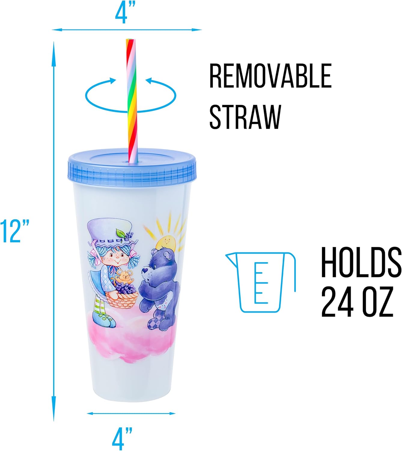 Silver Buffalo Care Bears Strawberry Shortcake Color Change Plastic Tumbler 4 Pack Featuring Orange Blossom Lemon Meringue Cheer Funshine Friend Blueberry Muffin Grumpy, 24 Ounces - Image 3
