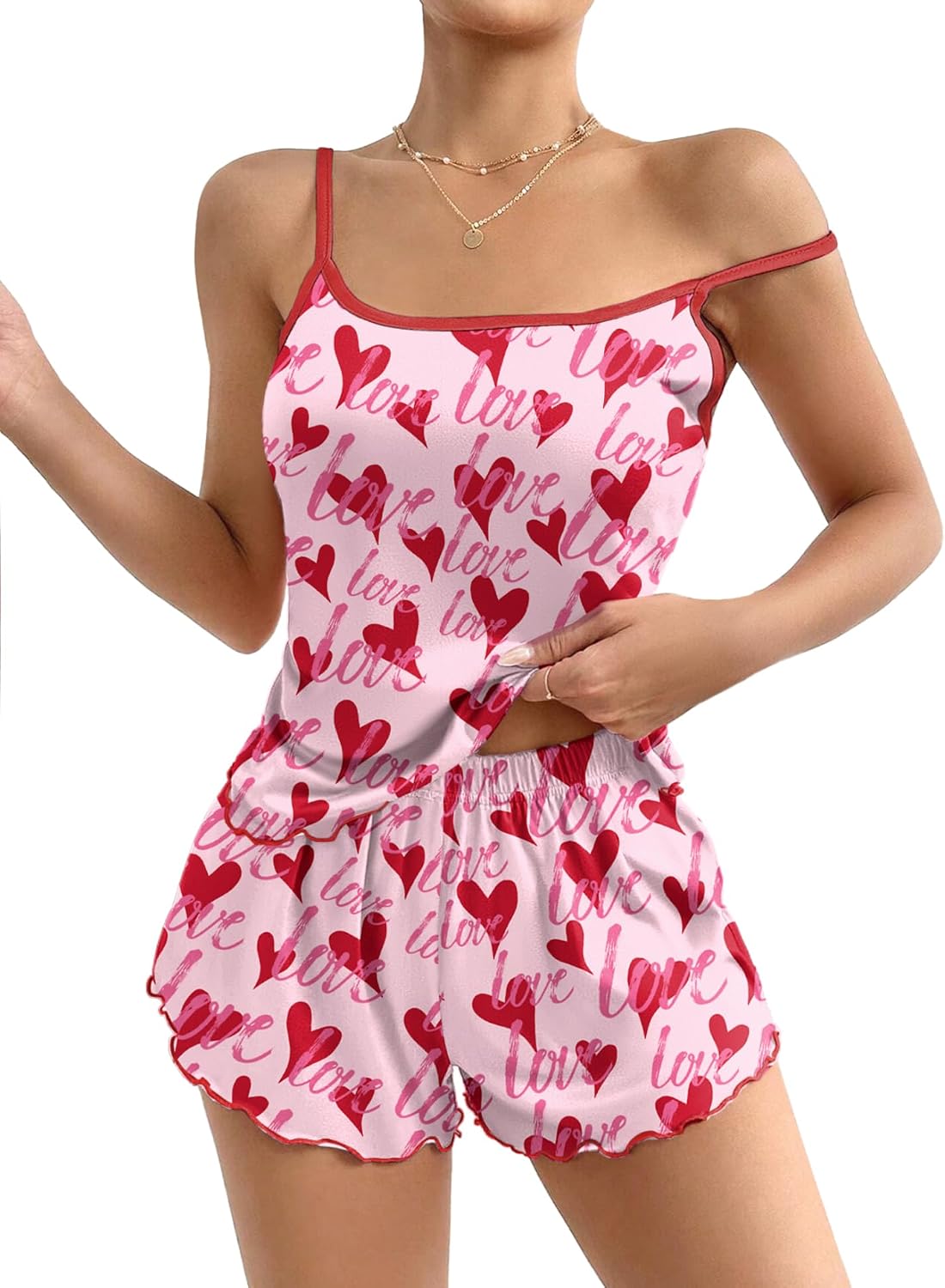 Ekouaer Womens Cami Pajama Sets 2 Piece Cute Print Pjs Soft Tank Top & Elastic Waist Shorts Camisole Lounge Set