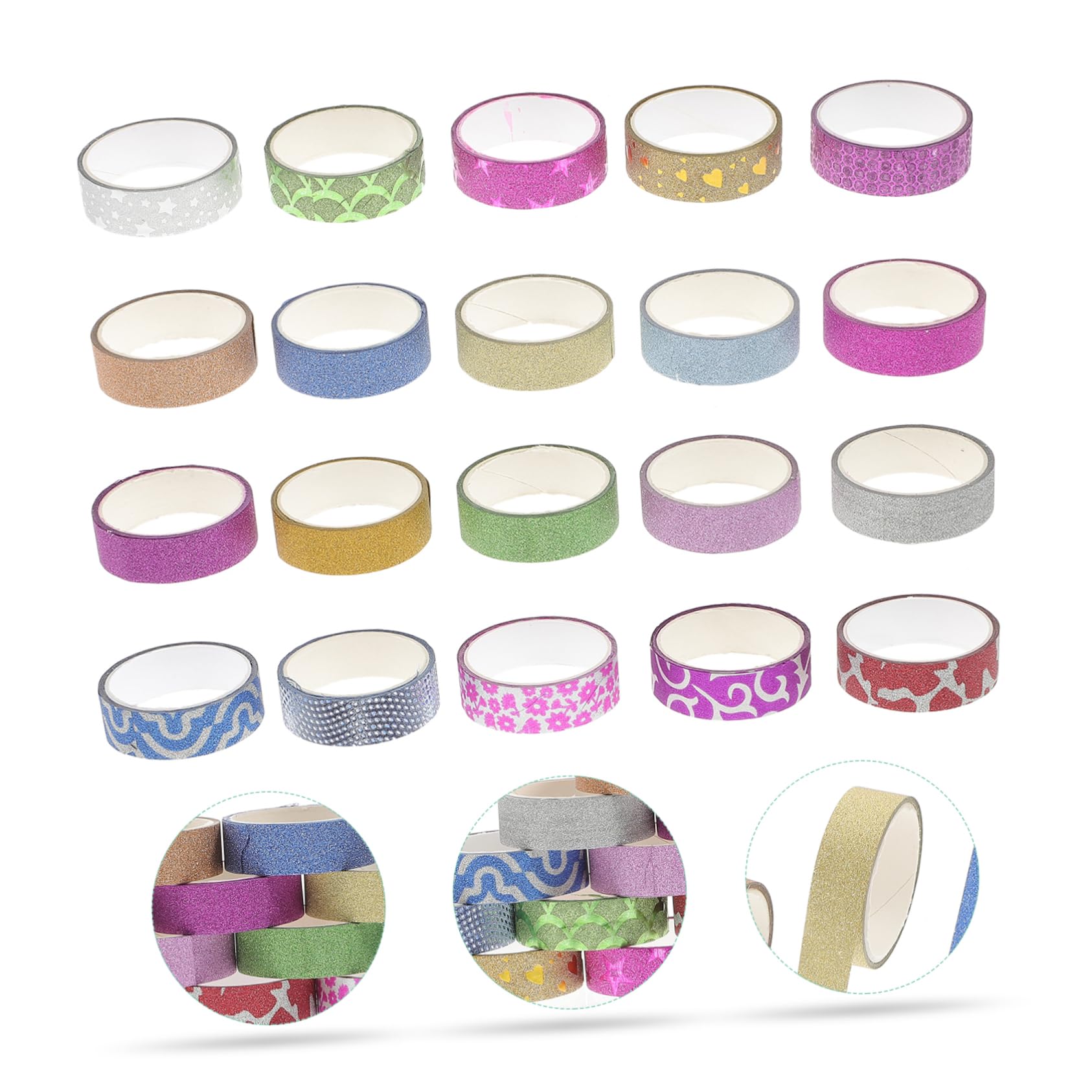 NUOBESTY Rouleaux de Rubans Adhésifs en Papier OPP Décoratifs Pailletés et Unis Lot de 20 Faciles à Utiliser Couleur Aléatoire d'espaces Personnels pour Décoration et Albums Créatifs
