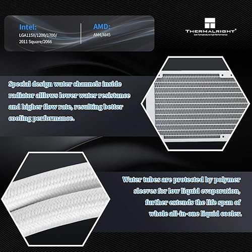 Miniatura 8 de Thermalright Aqua Elite 240 V3 Aio Enfriador de CPU, 240 filas de refrigeración líquida, ventiladores ARGB PWM para Intel