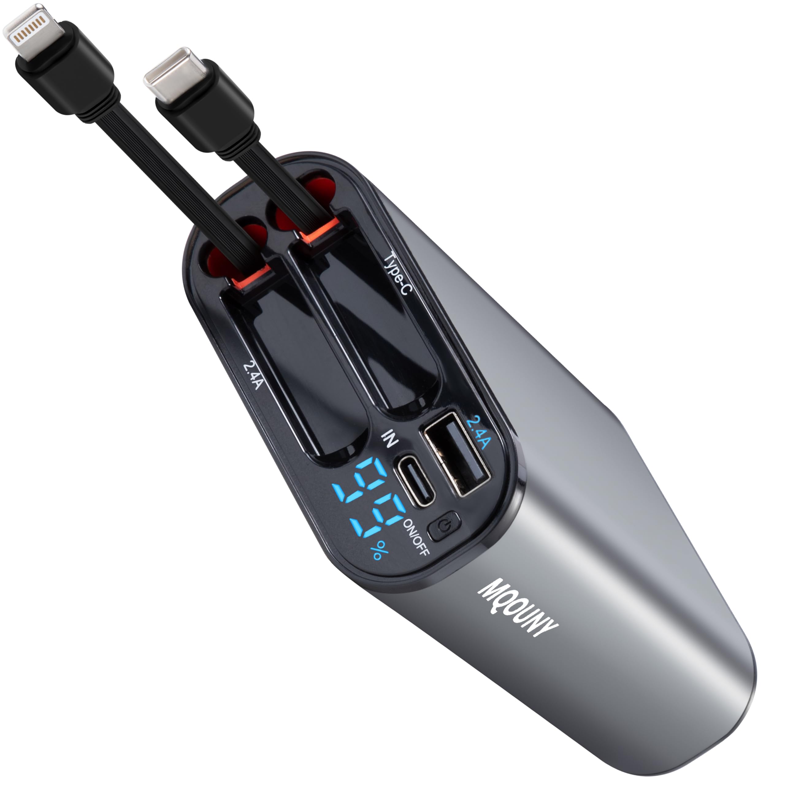 MQOUNY Retractable Power Bank,4 in 1 Fast Charging Portable Charger Built-in 2.9ft Retractable Cable,10000mAh Compact Battery Pack 22,5W Travel Essentials for iPhone 16/15/14/13, MacBook, Galaxy