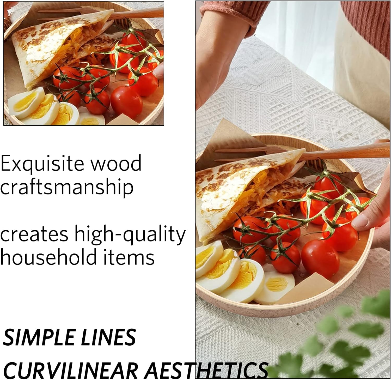 Plateau De Service En Bois, 24cm Plateau Rond En Bois, Plateaux De