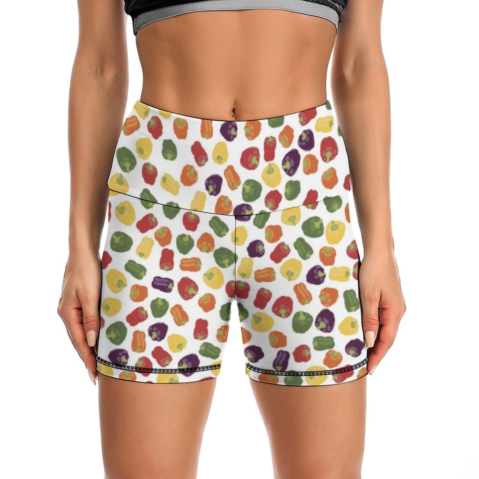 Watercolor Bell Pepper Pattern High Waist Yoga Shorts for Women Athletic Shorts Leggings Running Pants