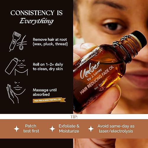 Vista 5 de Umber by J. Lenay Aceite de decoloración reductor de cabello Fuerza regular (no piel sensible), minimiza el crecimiento del cabello para la cara