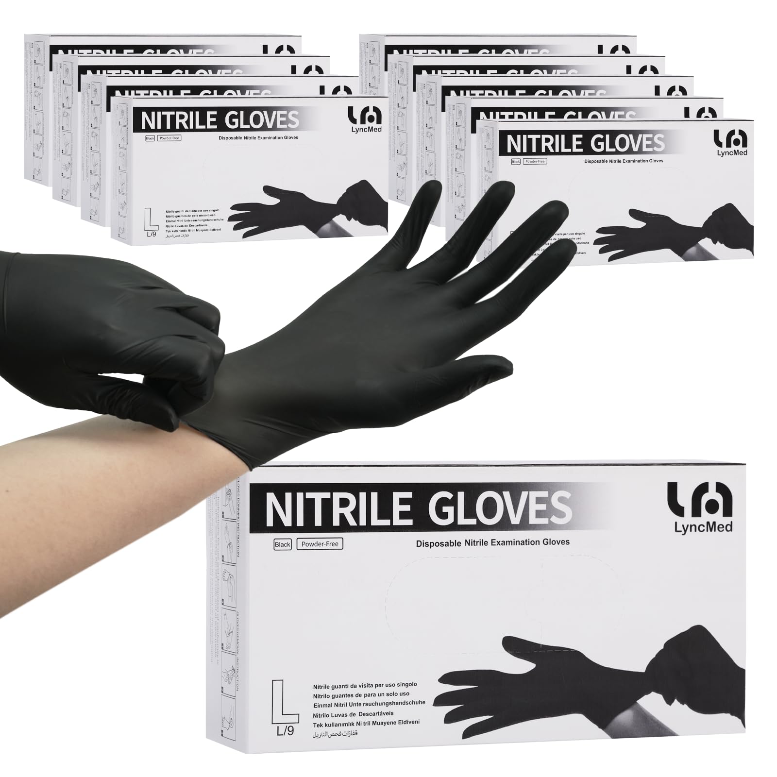 Jointown Nitrile Exam Gloves, 3.5 Mil Medical Black Gloves Disposable Latex Free Powder-Free For Exam, Food Prep Cleaning, Large Case of 1000, L