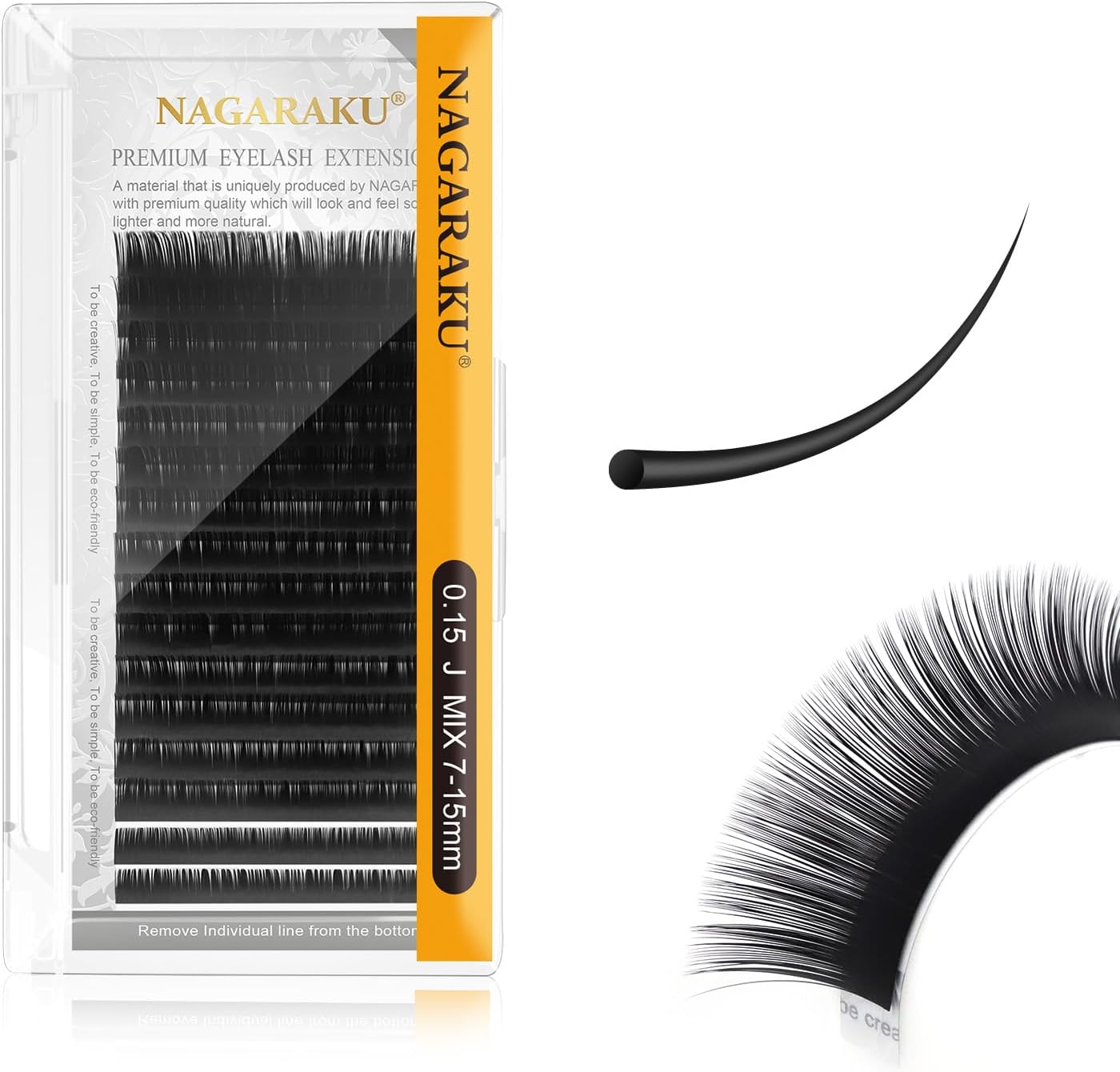 NAGARAKU Eyelash Extensions Individual Lashes Mega Volume 0.15mm J Curl 7-15mm Mix Tray Classic Matte Black Natural Faux Mink False Lash 16 Rows