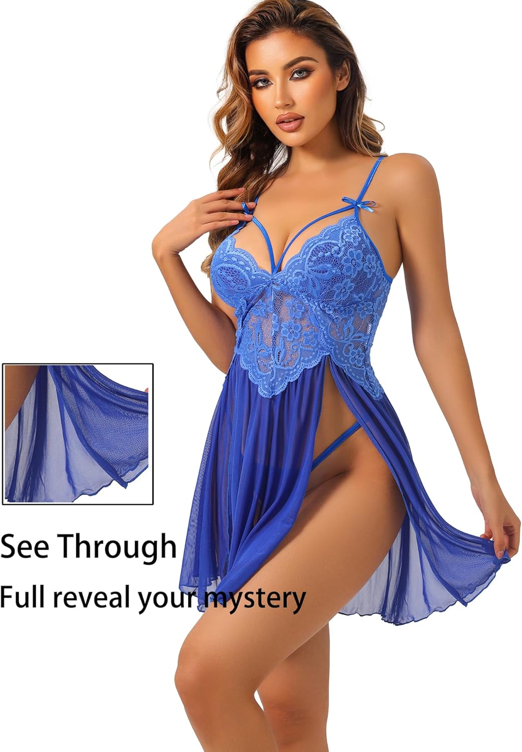 Women’s Lingerie Sexy Nightgown for Woman, Soft V Neck Mesh Lace Trim Sleep Dress Babydoll Chemise - Image 2
