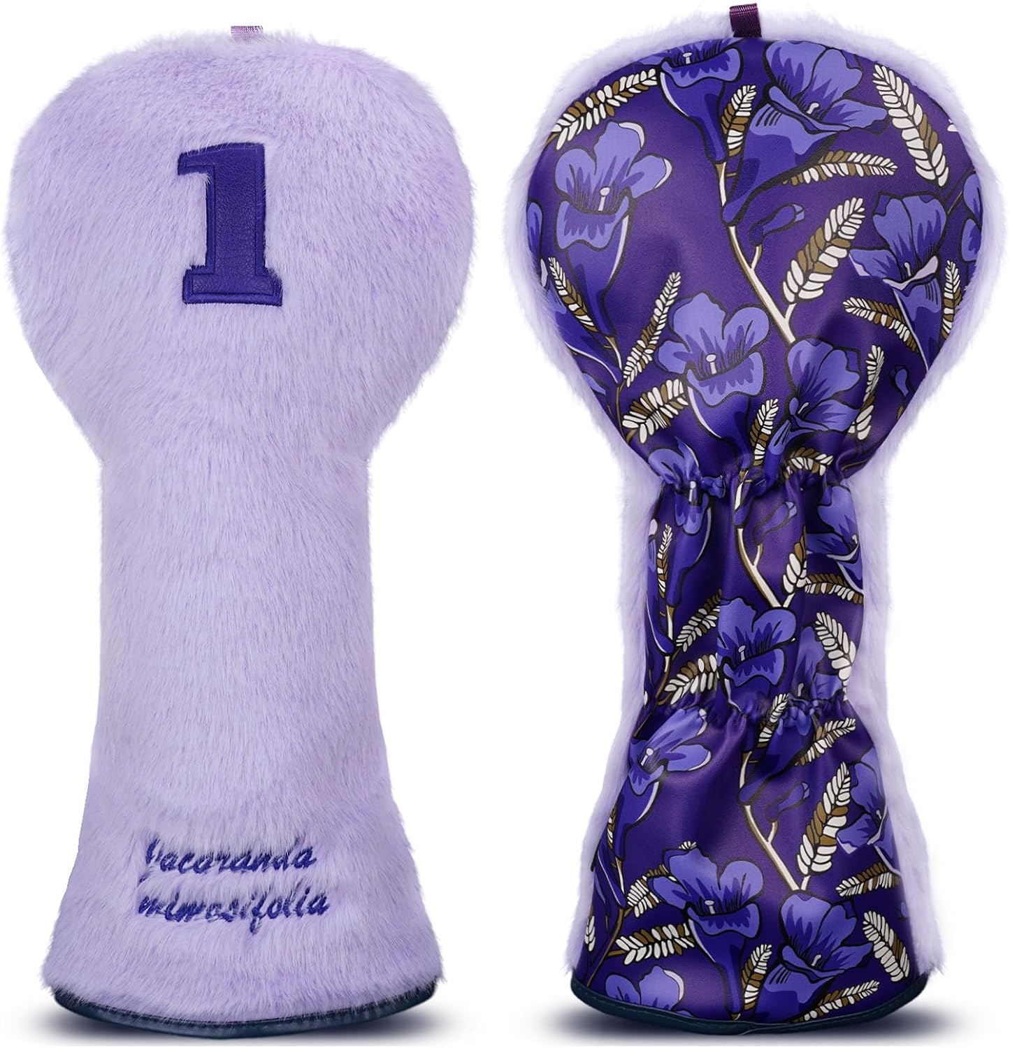 Purple Golf Driver Head Cover Front Plush Back Leather Printing Jacaranda Driver Headcover for Women Lady