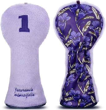Purple Golf Driver Head Cover Front Plush Back Leather Printing Jacaranda Driver Headcover for Women Lady