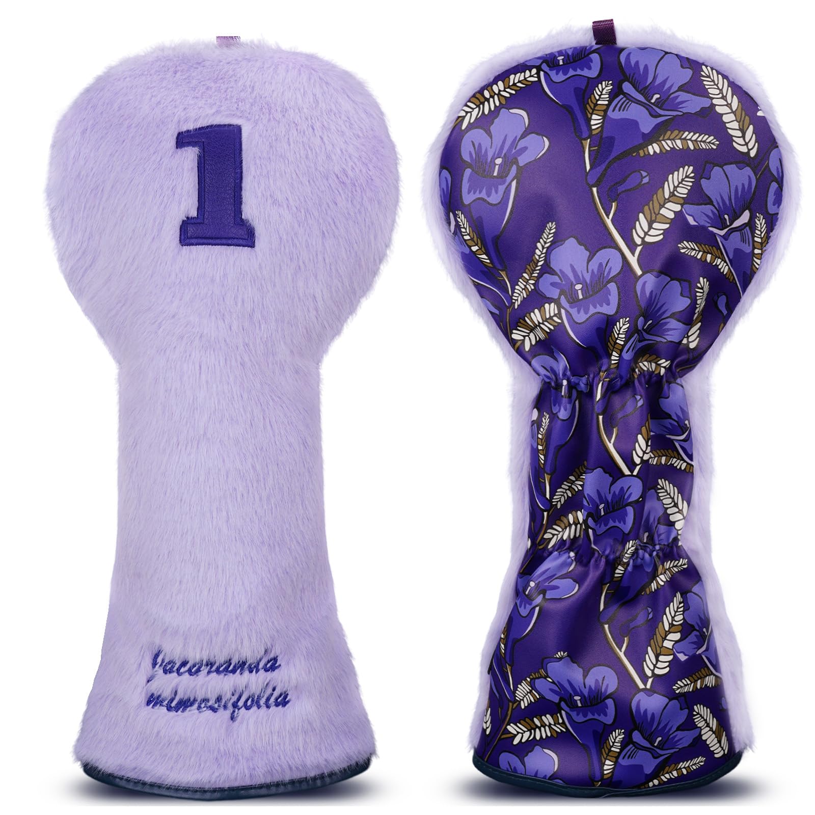 Purple Golf Driver Head Cover Front Plush Back Leather Printing Jacaranda Driver Headcover for Women Lady