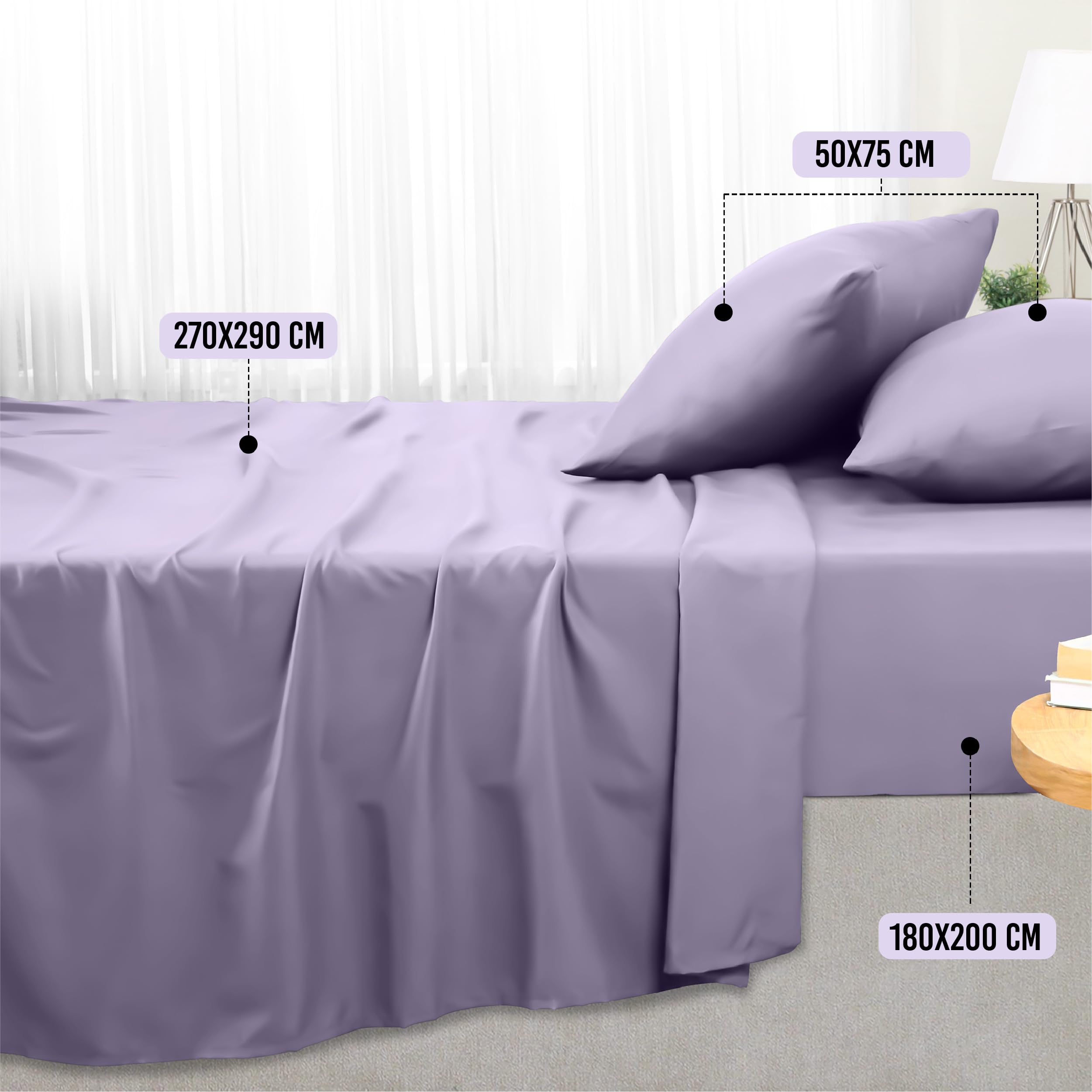 Utopia Bedding - Set Lenzuola Letto Matrimoniali 4 Pezzi 180x200 cm - Spazzolata Poliestre di Microfibra - Oeko-Tex Certificato - Lenzuolo con Angoli, Lenzuolo Piatto e 2 Federe 50x75, Lavanda
